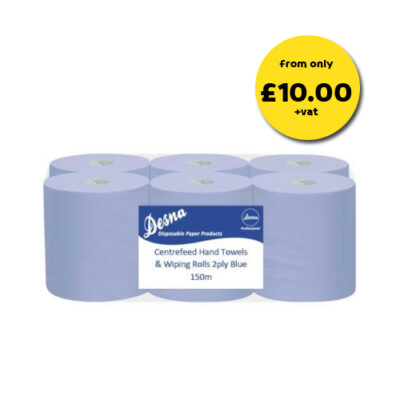 Blue Centrefeed Rolls 2ply 150m Flat Sheet 6 Pack from Desna Products