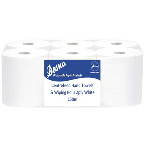 Desna Professional Products White Embossed 2ply Centrefeed Rolls 150m