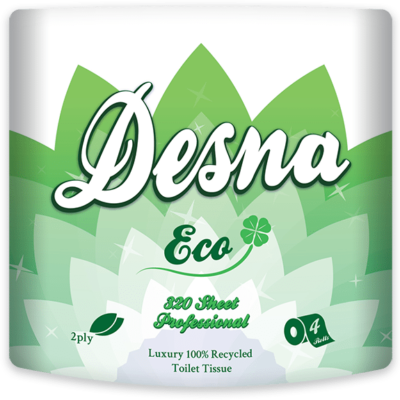 Desna Eco 320 Sheet Toilet Rolls are 100% Recycled with an out wrap that is also recyclable