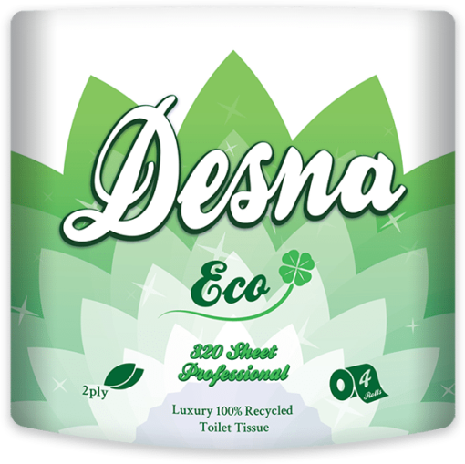 Desna Eco 320 Sheet Toilet Rolls are 100% Recycled with an out wrap that is also recyclable